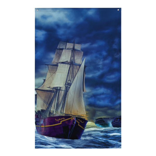 Ship in Storm Flag Tapestry Wall Hanging - Durable Polyester, Versatile Decor - BEYRUN