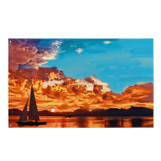 Stunning Ship in Sunset Flag Tapestry Wall Hanging | Durable & Low-Maintenance Decor - BEYRUN