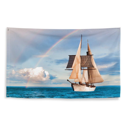 Sailing Ship Rainbow Flag - Durable Polyester, Versatile Use, Stunning Print - BEYRUN