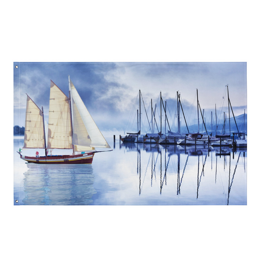 Sailing Ship Blue Flag - Durable Polyester, Versatile Decor for Home or Office - BEYRUN