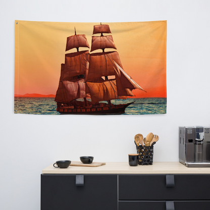 Sailing Ship Flag - Durable Polyester, Multi-Use Tapestry & Wall Hanging - BEYRUN