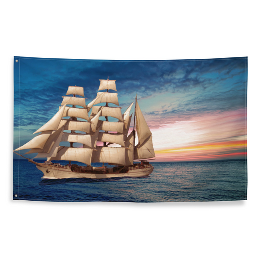 Sailing Ship Sunset Flag - Durable Polyester Wall Hanging & Tapestry Decor - BEYRUN