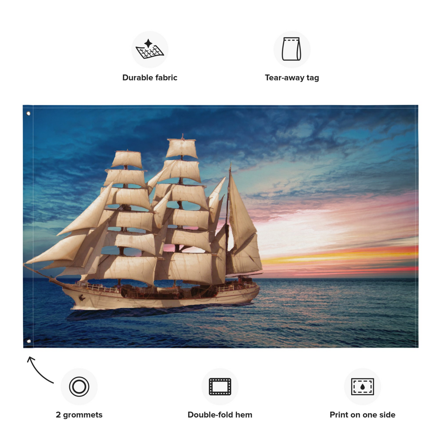 Sailing Ship Sunset Flag - Durable Polyester Wall Hanging & Tapestry Decor - BEYRUN