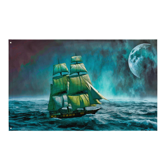 Sailing Ship and Moon Flag - Versatile Polyester Decor for Indoor Spaces - BEYRUN