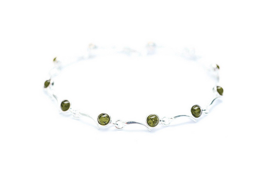 Minimal Green Amber Bracelet - Elegant Sterling Silver Design | Perfect Addition to Any Jewelry Collection - BEYRUN