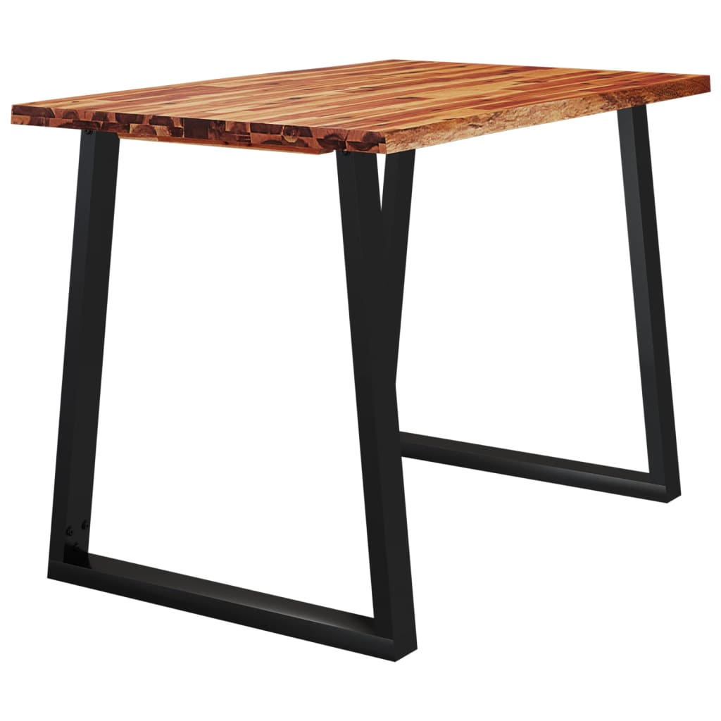 vidaXL Solid Acacia Wood Dining Table with Live Edge and U-Shaped Steel Legs - 110x70x75 cm - BEYRUN