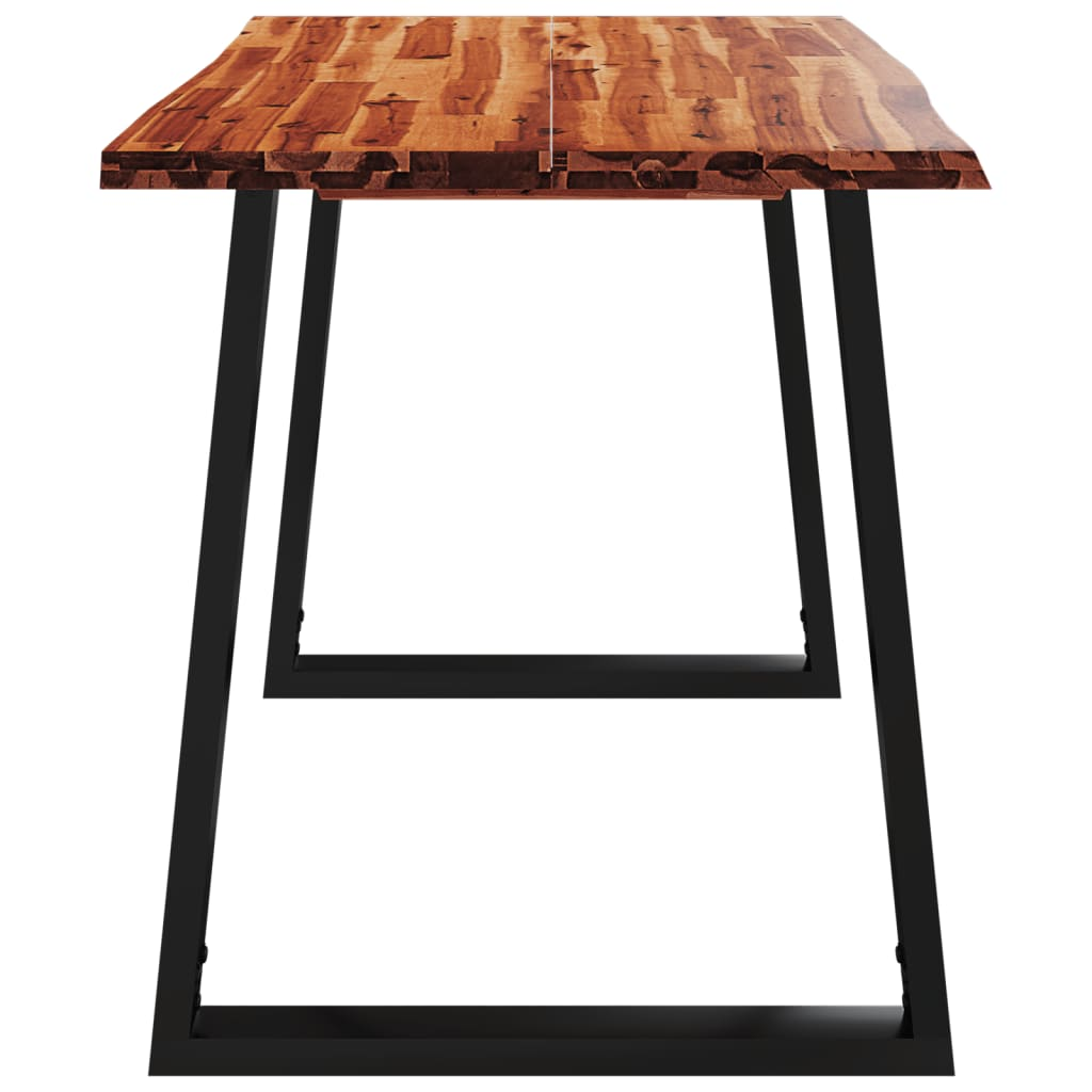 vidaXL Solid Acacia Wood Dining Table with Live Edge and U-Shaped Steel Legs - 110x70x75 cm - BEYRUN