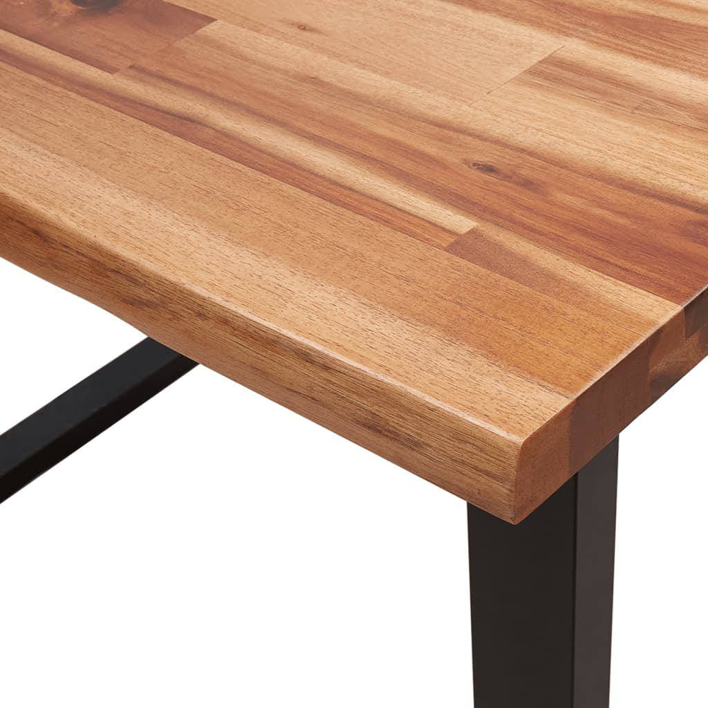 vidaXL Solid Acacia Wood Dining Table with Live Edge and U-Shaped Steel Legs - 110x70x75 cm - BEYRUN