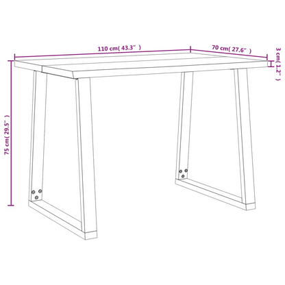 vidaXL Solid Acacia Wood Dining Table with Live Edge and U-Shaped Steel Legs - 110x70x75 cm - BEYRUN