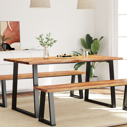 vidaXL Solid Acacia Wood Dining Table with Live Edge - Durable & Stylish U-Shaped Steel Legs - 160x80x75 cm - BEYRUN