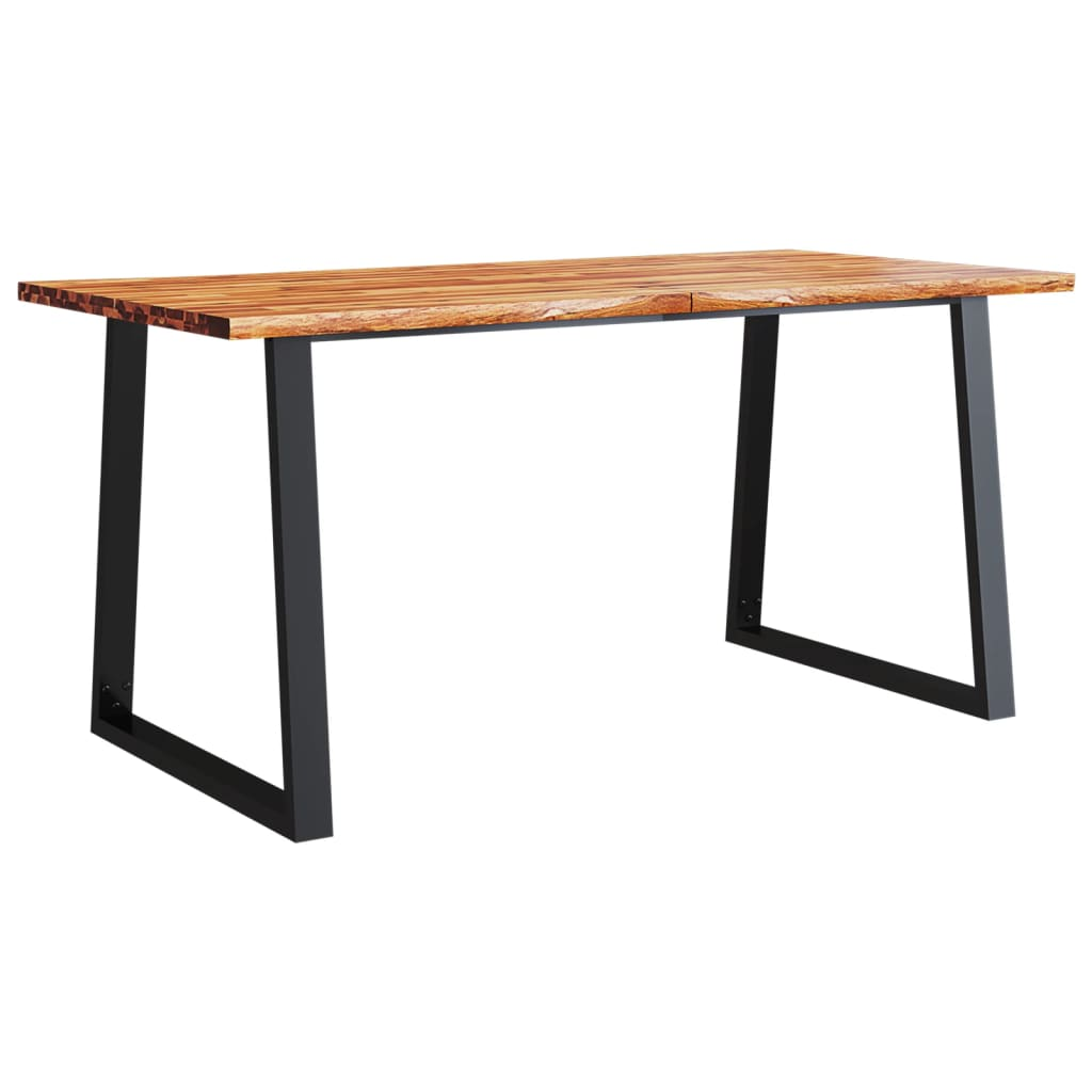 vidaXL Solid Acacia Wood Dining Table with Live Edge - Durable & Stylish U-Shaped Steel Legs - 160x80x75 cm - BEYRUN