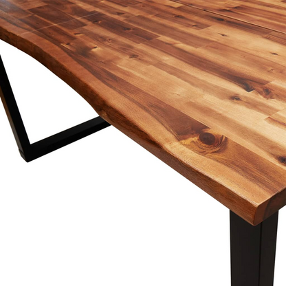 vidaXL Solid Acacia Wood Dining Table with Live Edge - Durable & Stylish U-Shaped Steel Legs - 160x80x75 cm - BEYRUN