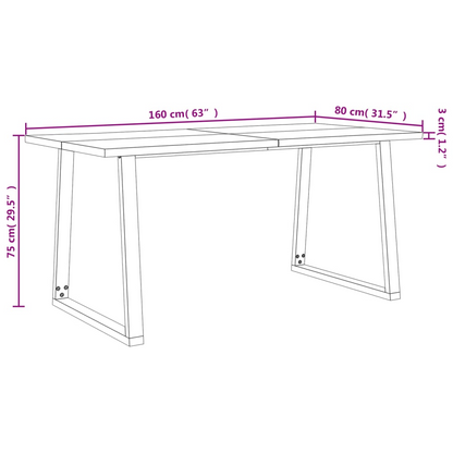 vidaXL Solid Acacia Wood Dining Table with Live Edge - Durable & Stylish U-Shaped Steel Legs - 160x80x75 cm - BEYRUN