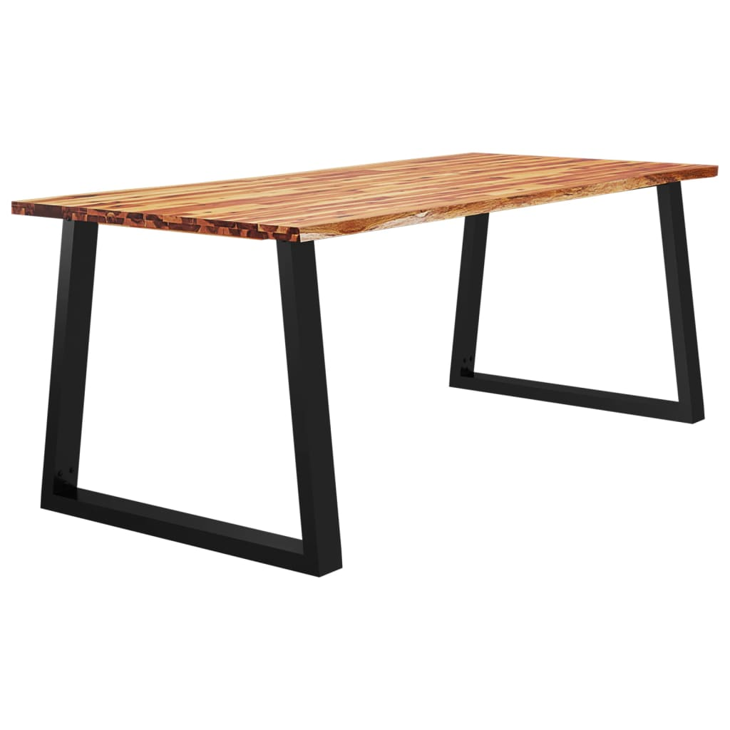 vidaXL Solid Wood Acacia Dining Table with Live Edge - 200x90x75 cm, Industrial U-Shaped Steel Legs - BEYRUN