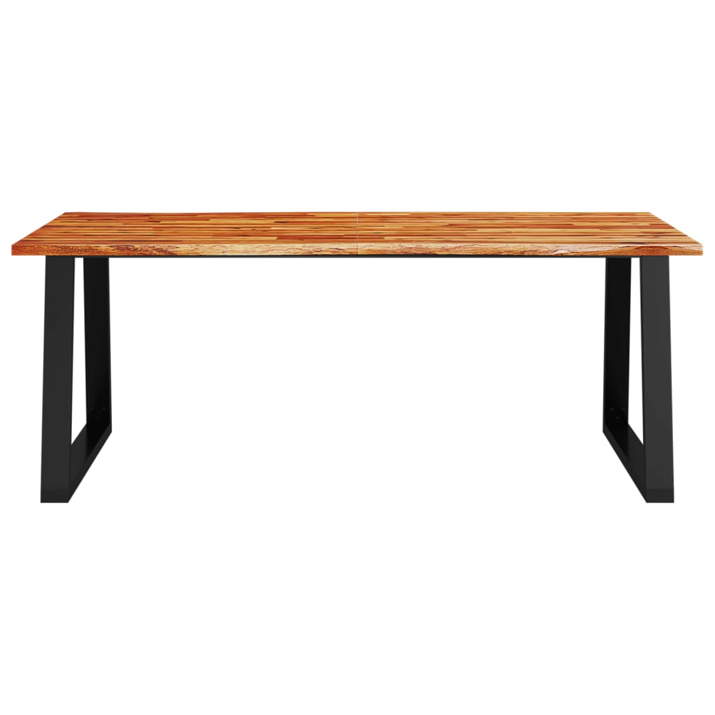 vidaXL Solid Wood Acacia Dining Table with Live Edge - 200x90x75 cm, Industrial U-Shaped Steel Legs - BEYRUN