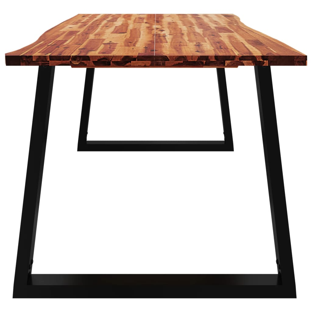 vidaXL Solid Wood Acacia Dining Table with Live Edge - 200x90x75 cm, Industrial U-Shaped Steel Legs - BEYRUN