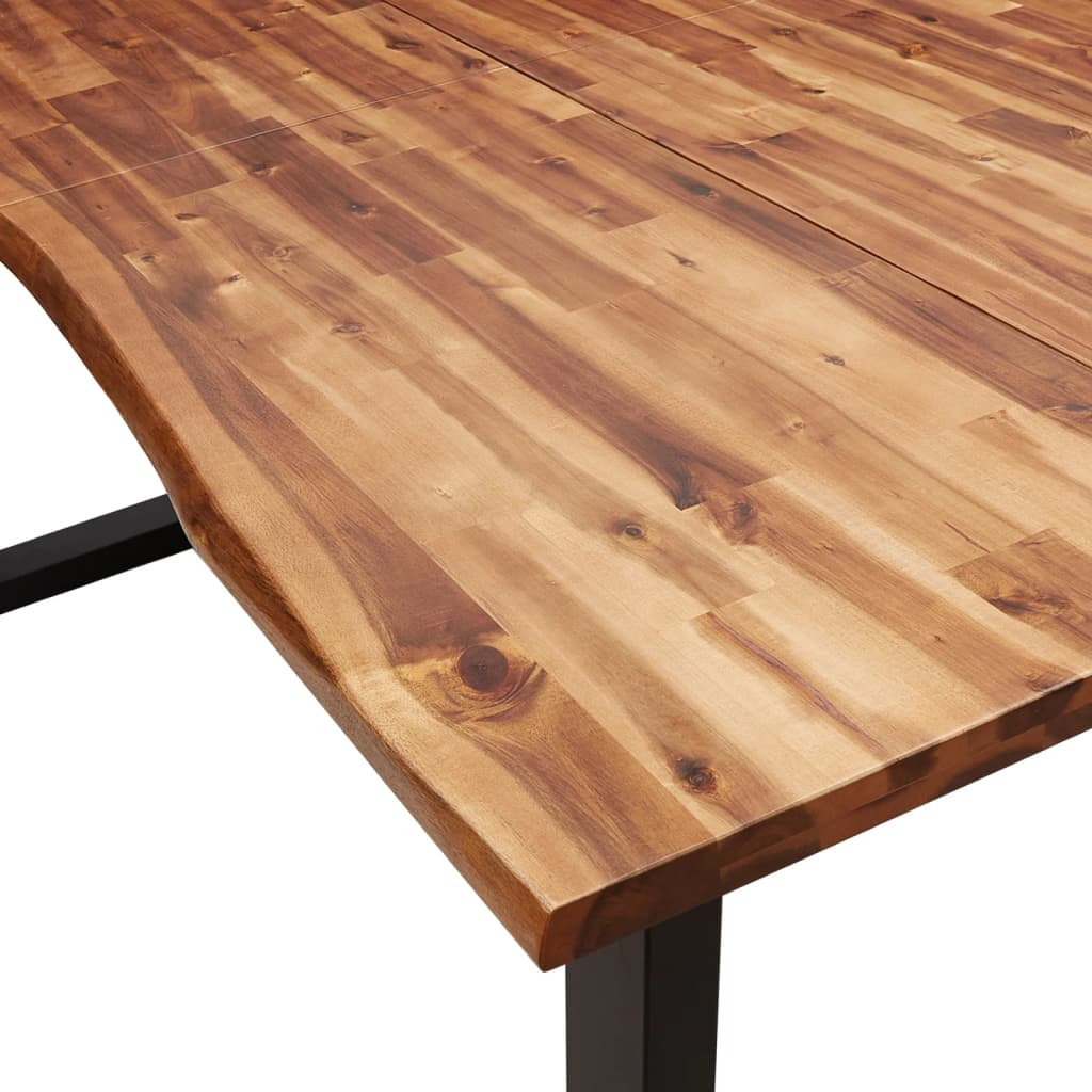 vidaXL Solid Wood Acacia Dining Table with Live Edge - 200x90x75 cm, Industrial U-Shaped Steel Legs - BEYRUN