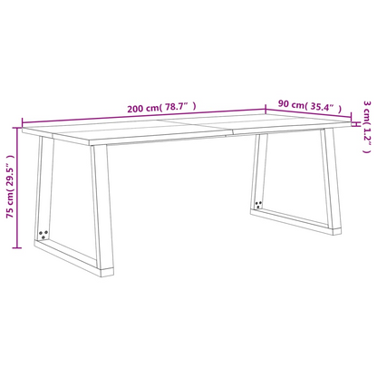 vidaXL Solid Wood Acacia Dining Table with Live Edge - 200x90x75 cm, Industrial U-Shaped Steel Legs - BEYRUN