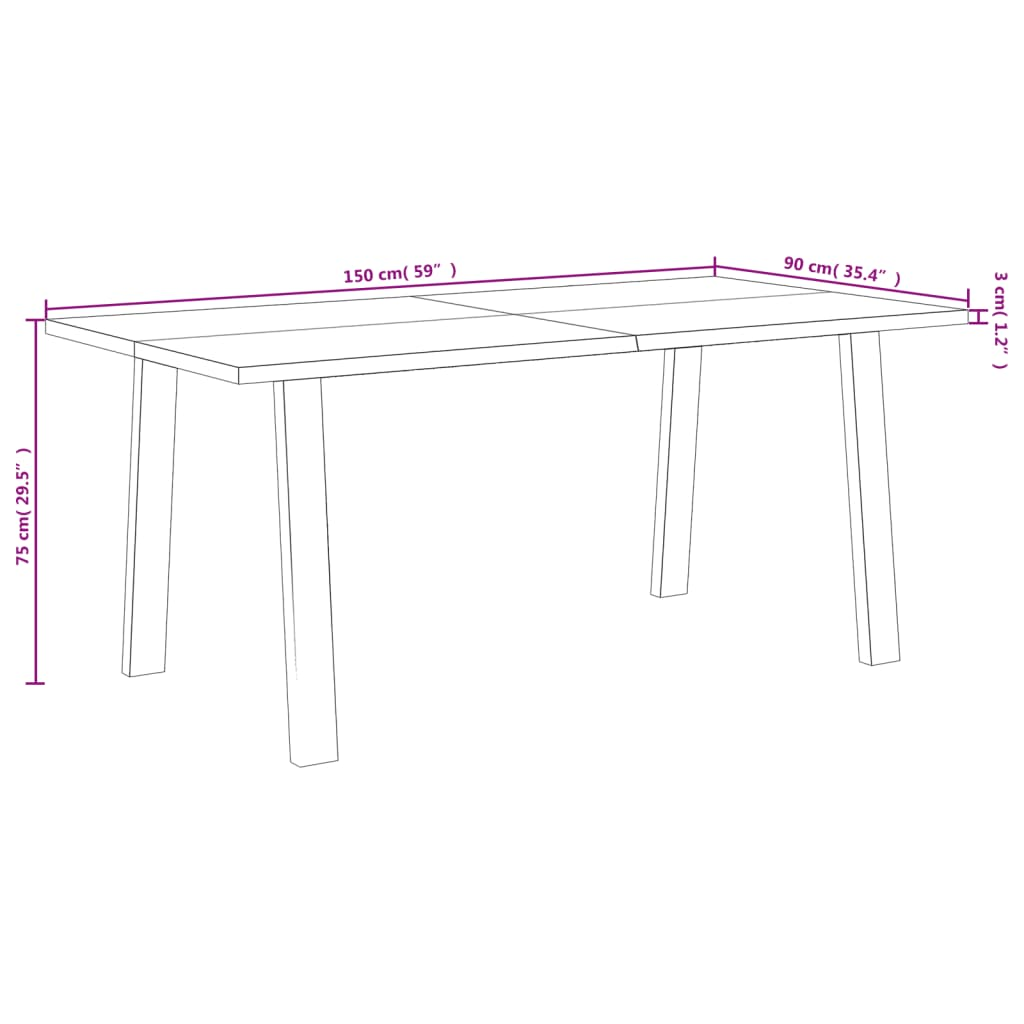 vidaXL Dining Table 150x90x75 cm | Solid Acacia Wood | Industrial Style | Perfect for Dining Room or Kitchen - BEYRUN