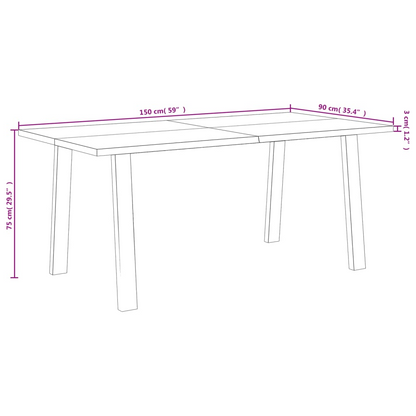 vidaXL Dining Table 150x90x75 cm | Solid Acacia Wood | Industrial Style | Perfect for Dining Room or Kitchen - BEYRUN