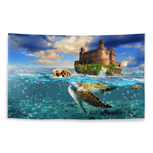 Turtle and Castle Painting Flag Tapestry - Unique Home Decor for Cozy Ambience - BEYRUN