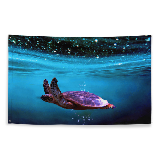 Sea Turtle Artwork Flag Tapestry - Ocean Life Wall Decor, 100% Polyester - BEYRUN