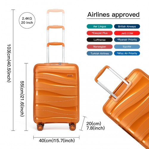 Kono 20" Lightweight Polypropylene Hard Shell Suitcase with TSA Lock - Orange | Durable & Stylish Travel Luggage - BEYRUN