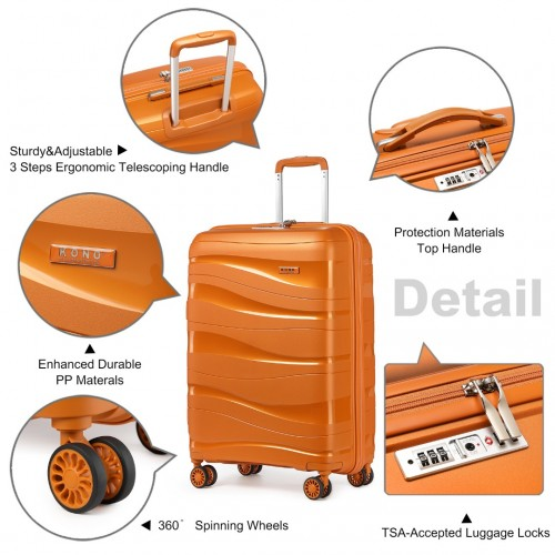 Kono 20" Lightweight Polypropylene Hard Shell Suitcase with TSA Lock - Orange | Durable & Stylish Travel Luggage - BEYRUN