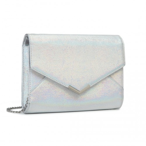 Miss Lulu Glitter Envelope Flap Clutch Evening Bag - Silver | Elegant & Sparkling Accessory - BEYRUN