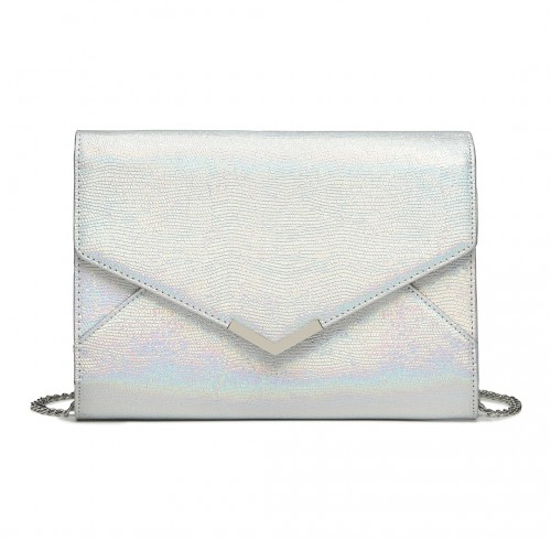 Miss Lulu Glitter Envelope Flap Clutch Evening Bag - Silver | Elegant & Sparkling Accessory - BEYRUN