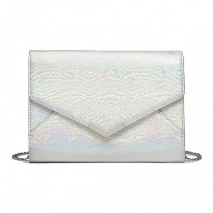 Miss Lulu Glitter Envelope Flap Clutch Evening Bag - Silver | Elegant & Sparkling Accessory - BEYRUN