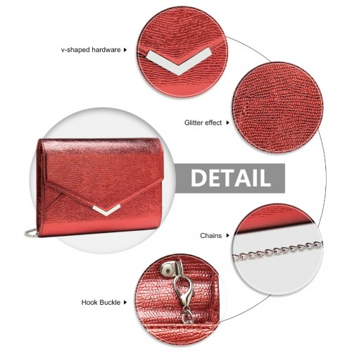 Miss Lulu Red Glitter Envelope Clutch Evening Bag - Elegant Formal Accessory - BEYRUN