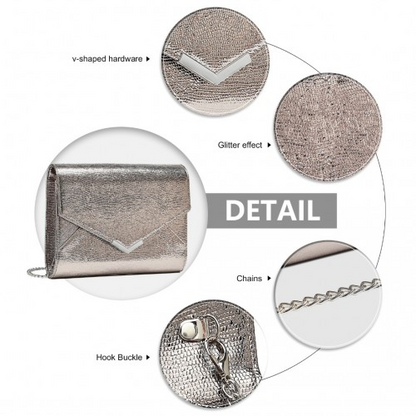 Miss Lulu Grey Glitter Envelope Flap Clutch – Elegant Evening Bag for Formal Occasions - BEYRUN