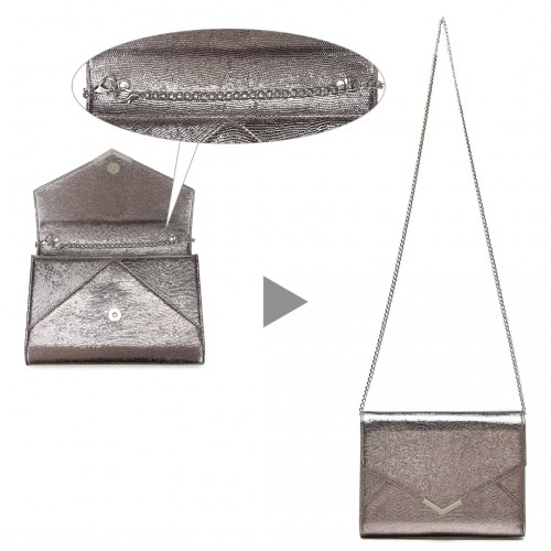 Miss Lulu Grey Glitter Envelope Flap Clutch – Elegant Evening Bag for Formal Occasions - BEYRUN