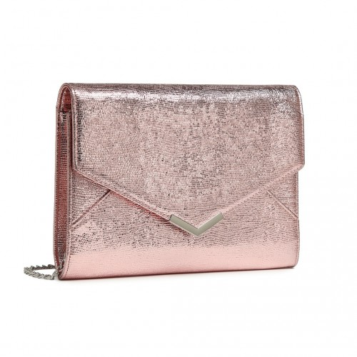 Miss Lulu Glitter Envelope Evening Clutch Bag - Elegant Pink Shiny Formal Handbag - BEYRUN