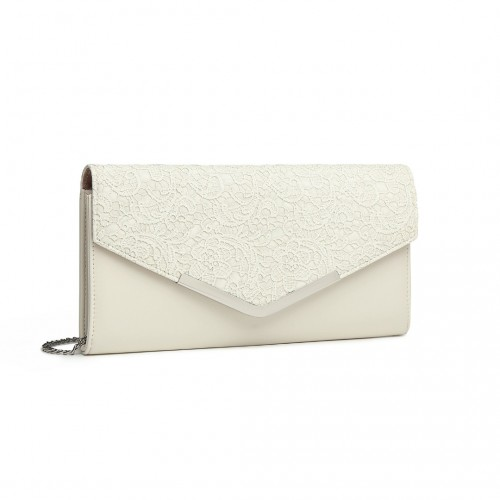 Miss Lulu Lace Envelope Flap Clutch Evening Bag - Elegant Beige Clutch for Weddings & Parties - BEYRUN