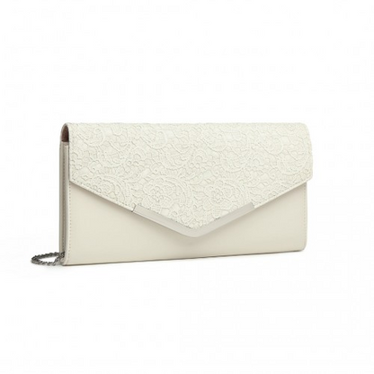 Miss Lulu Lace Envelope Flap Clutch Evening Bag - Elegant Beige Clutch for Weddings & Parties - BEYRUN