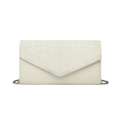 Miss Lulu Lace Envelope Flap Clutch Evening Bag - Elegant Beige Clutch for Weddings & Parties - BEYRUN