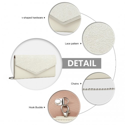 Miss Lulu Lace Envelope Flap Clutch Evening Bag - Elegant Beige Clutch for Weddings & Parties - BEYRUN