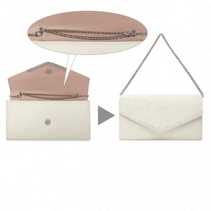 Miss Lulu Lace Envelope Flap Clutch Evening Bag - Elegant Beige Clutch for Weddings & Parties - BEYRUN