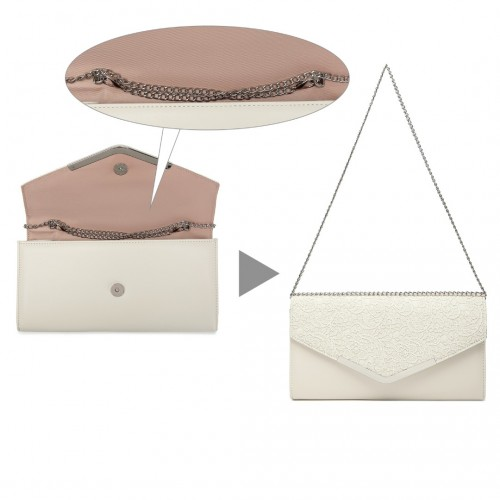 Miss Lulu Lace Envelope Flap Clutch Evening Bag - Elegant Beige Clutch for Weddings & Parties - BEYRUN