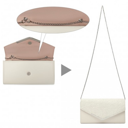 Miss Lulu Lace Envelope Flap Clutch Evening Bag - Elegant Beige Clutch for Weddings & Parties - BEYRUN