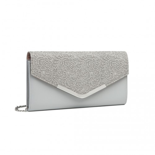 Miss Lulu Lace Envelope Flap Clutch Evening Bag - Elegant Grey Purse for Weddings, Proms, and Parties - BEYRUN