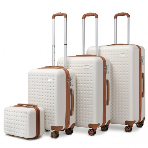 Kono 4 Piece Travel Luggage Set - Durable ABS Hard Shell, TSA Lock, Cream - BEYRUN