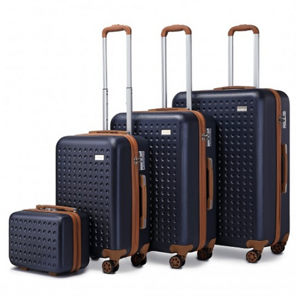 Kono Navy ABS Hard Shell Suitcase Set with TSA Lock & Vanity Case - 4 Piece Set - BEYRUN