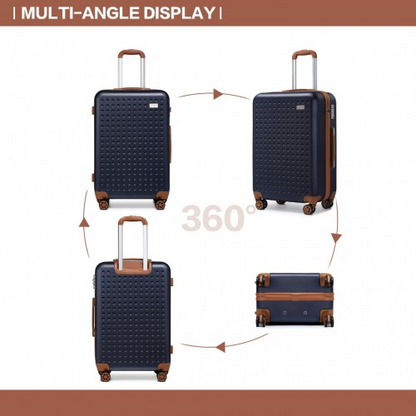 Kono Navy ABS Hard Shell Suitcase Set with TSA Lock & Vanity Case - 4 Piece Set - BEYRUN