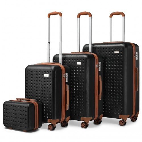 Kono 4-Piece Flexible Hard Shell ABS Suitcase Set with TSA Lock and Vanity Case - Black - BEYRUN