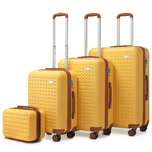 Kono Flexible Hard Shell ABS Suitcase Set with TSA Lock and Vanity Case - Yellow | Durable & Stylish Luggage - BEYRUN