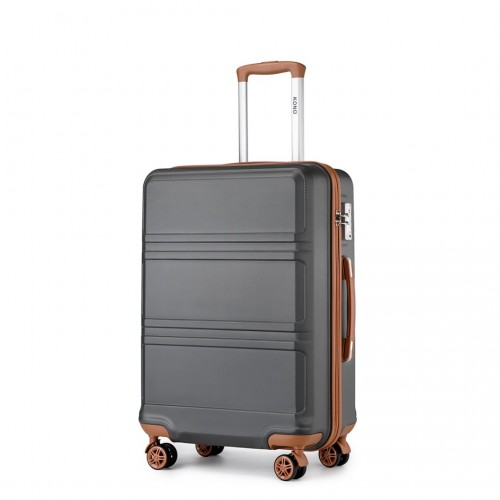 Kono 24-Inch ABS Sculpted Horizontal Design Suitcase - Elegant Grey and Brown Travel Companion - BEYRUN