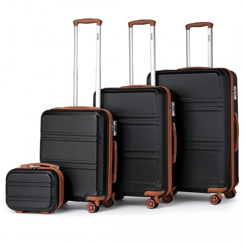 Kono ABS 4 Piece Luggage Set with Vanity Case - Black & Brown | Lightweight, Durable & TSA Approved - BEYRUN